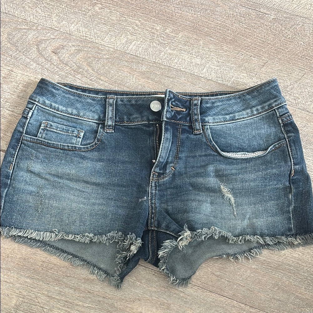 Pink Denim Frayed Hem Women Shorts